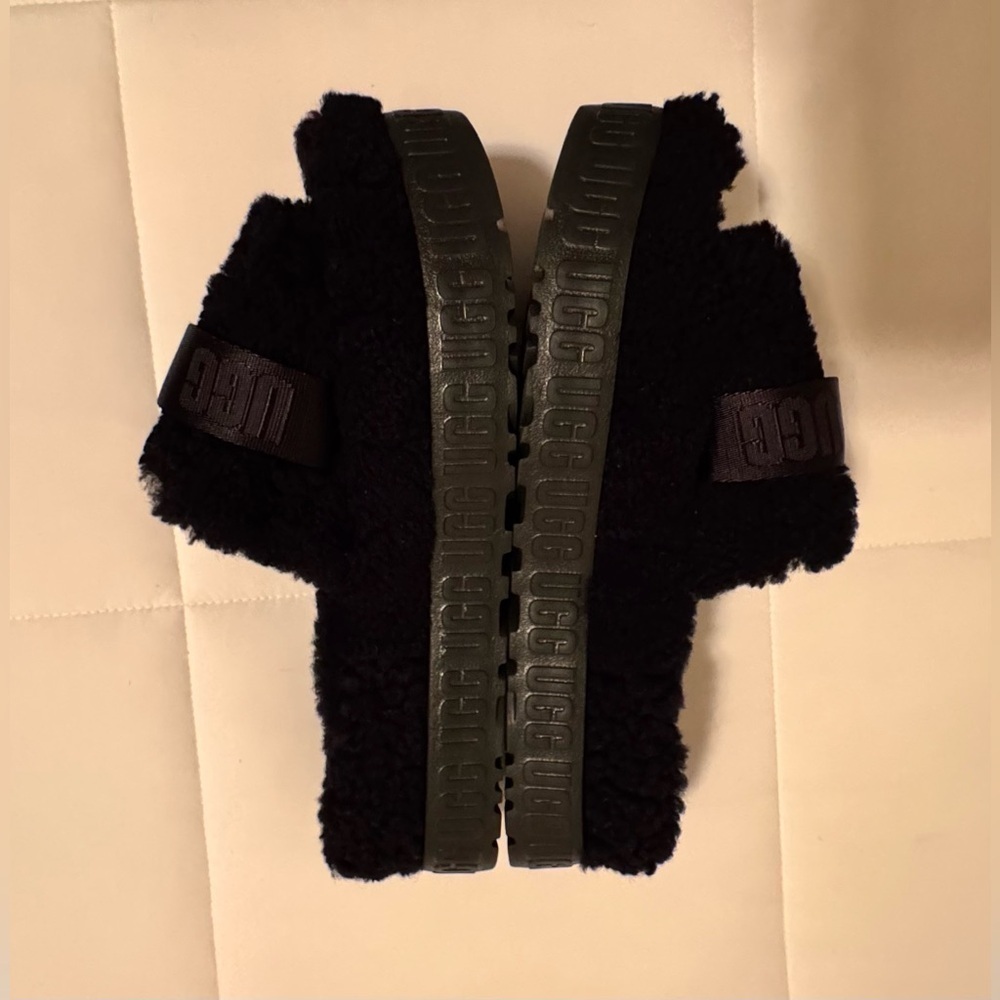 UGG Black Womens Fluffita Fuzzy Slide Sandals - Picture 12 of 13